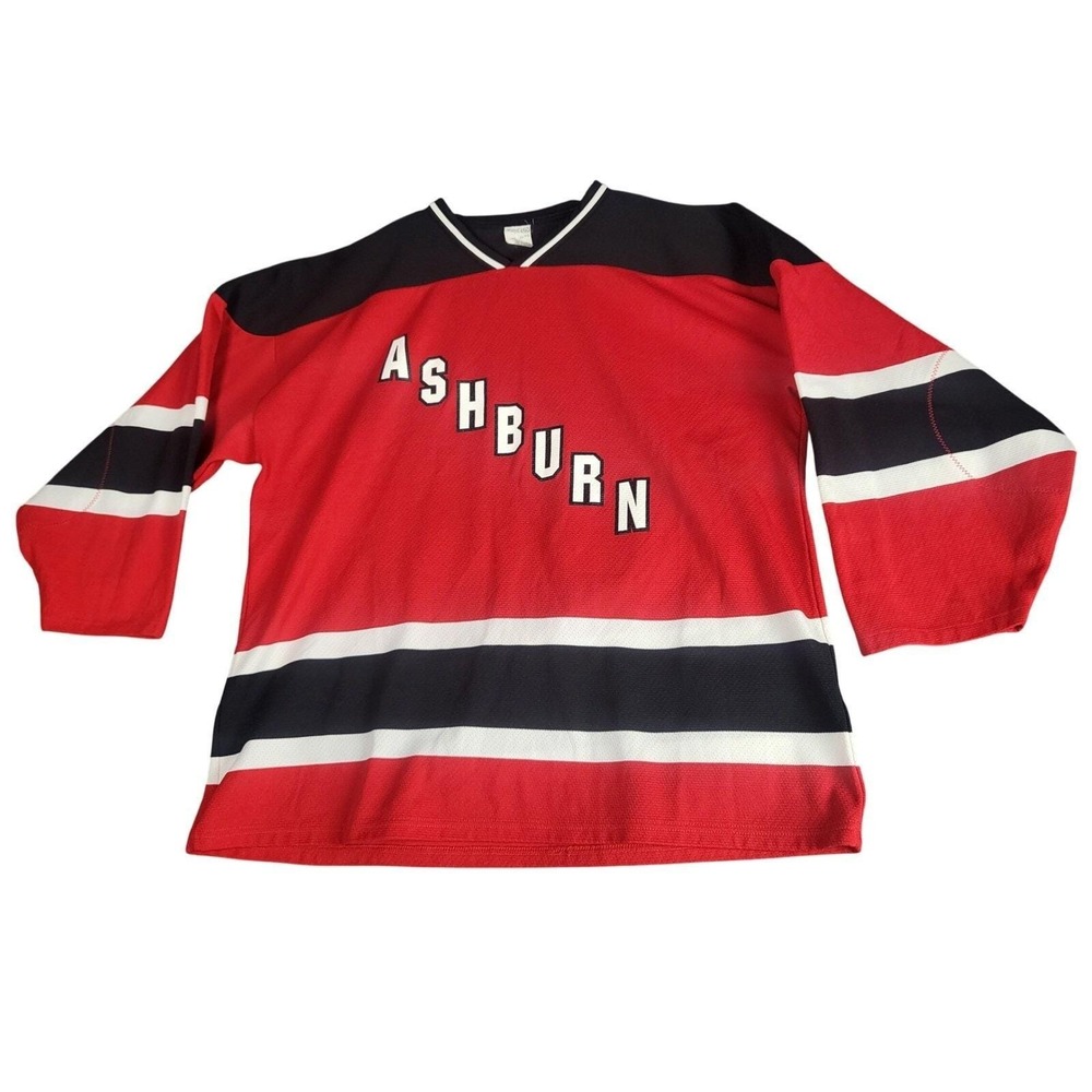 Vtg Athletic Knit AK Hockey Jersey Ashburn 18 Striped Long Sleeve Mens XL Canada
